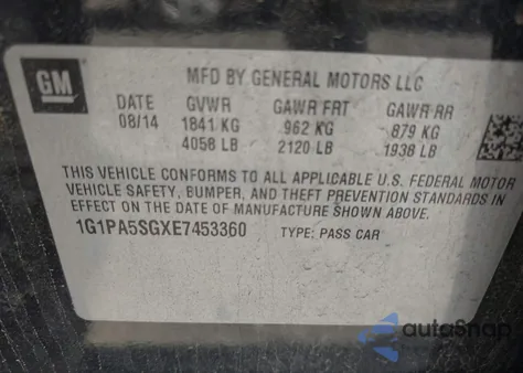 2014 Chevrolet Cruze Ls Auto z USA, uszkodzony, nr VIN 1G1PA5SGXE7453360